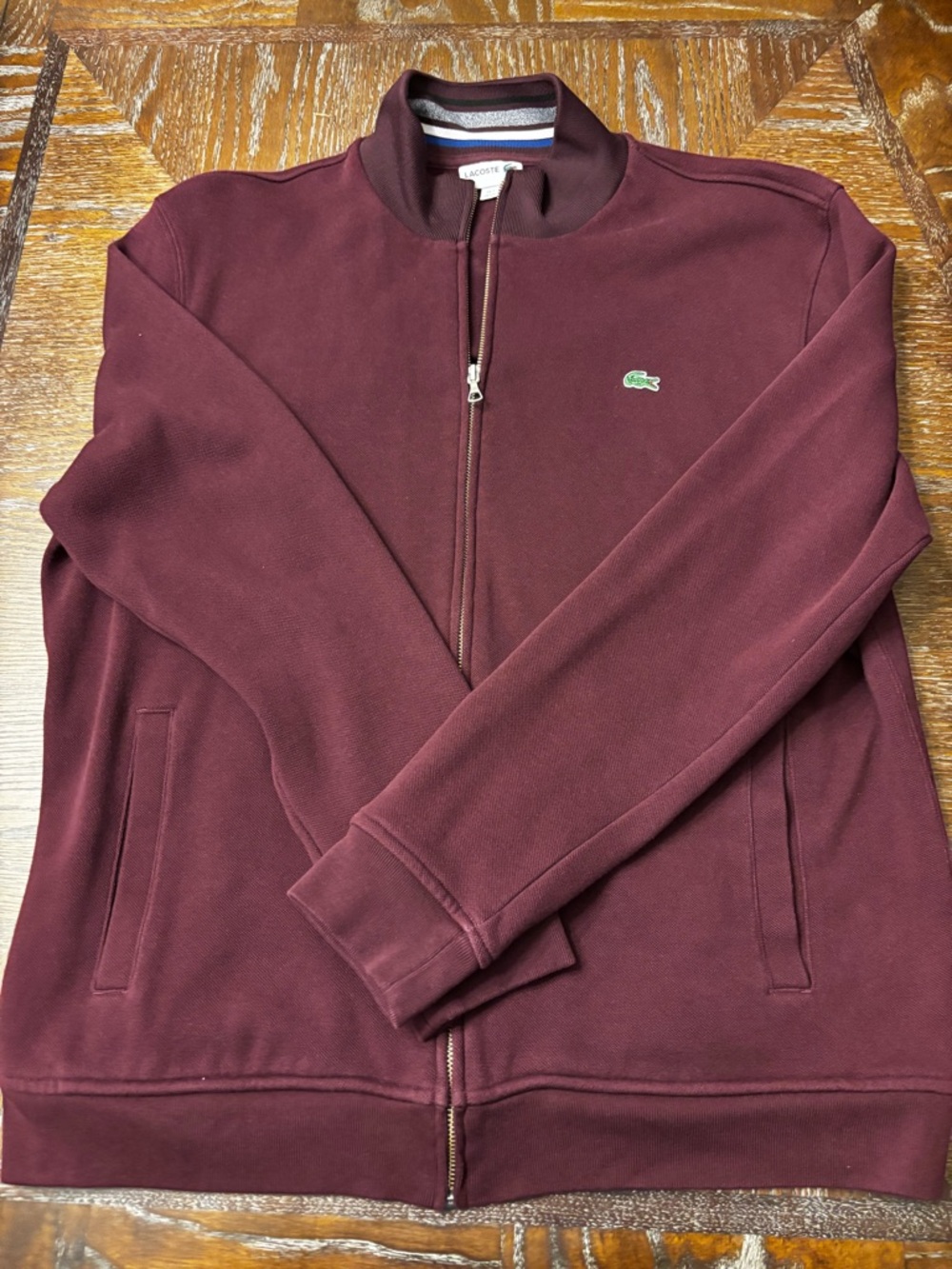 Lacoste Men's Burgundy Full-Zip Pique Jacket